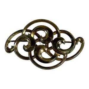 Symmetalic Art Deco Swirl Statement Sterling Silver 1/20 14K Pin Brooch 2.5”